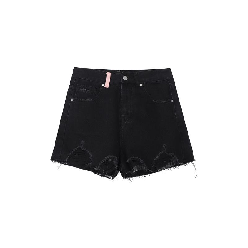 High-Waisted Vintage Ripped Black Denim Shorts - Women's 2025 Wide-Leg Summer Collection.