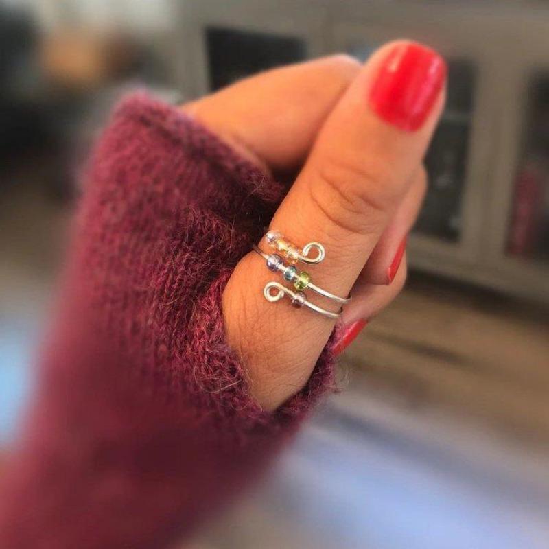 Cute Bohemian Rainbow Beads Relieve Anxiety Ring Rotate Anti Stress Fidget Spinner Rings For Women Men Fashion Jewelry Girl Gift