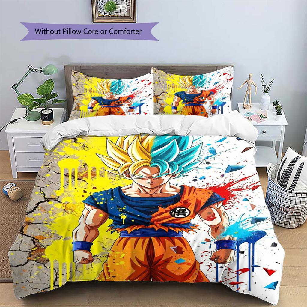 Goku Patterned Pillowcase & Duvet Cover Set Bedroom Decor Bedding with Anime Theme Perfect Present for Lovers.-TING