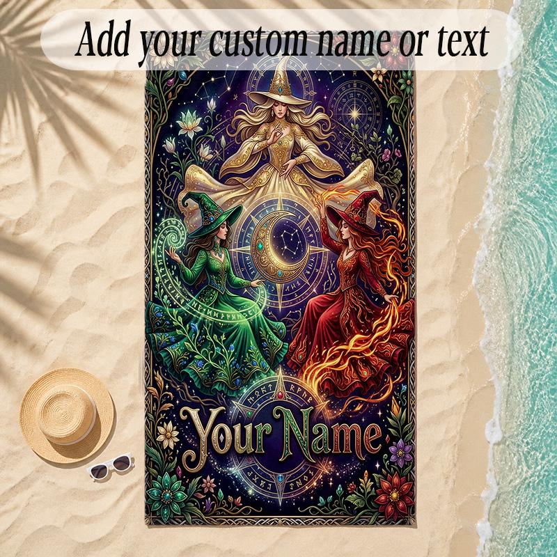 Forest Theme Soft Beach Towel Personalized Custom Name Text Towel Portable for Beach Pool Travel