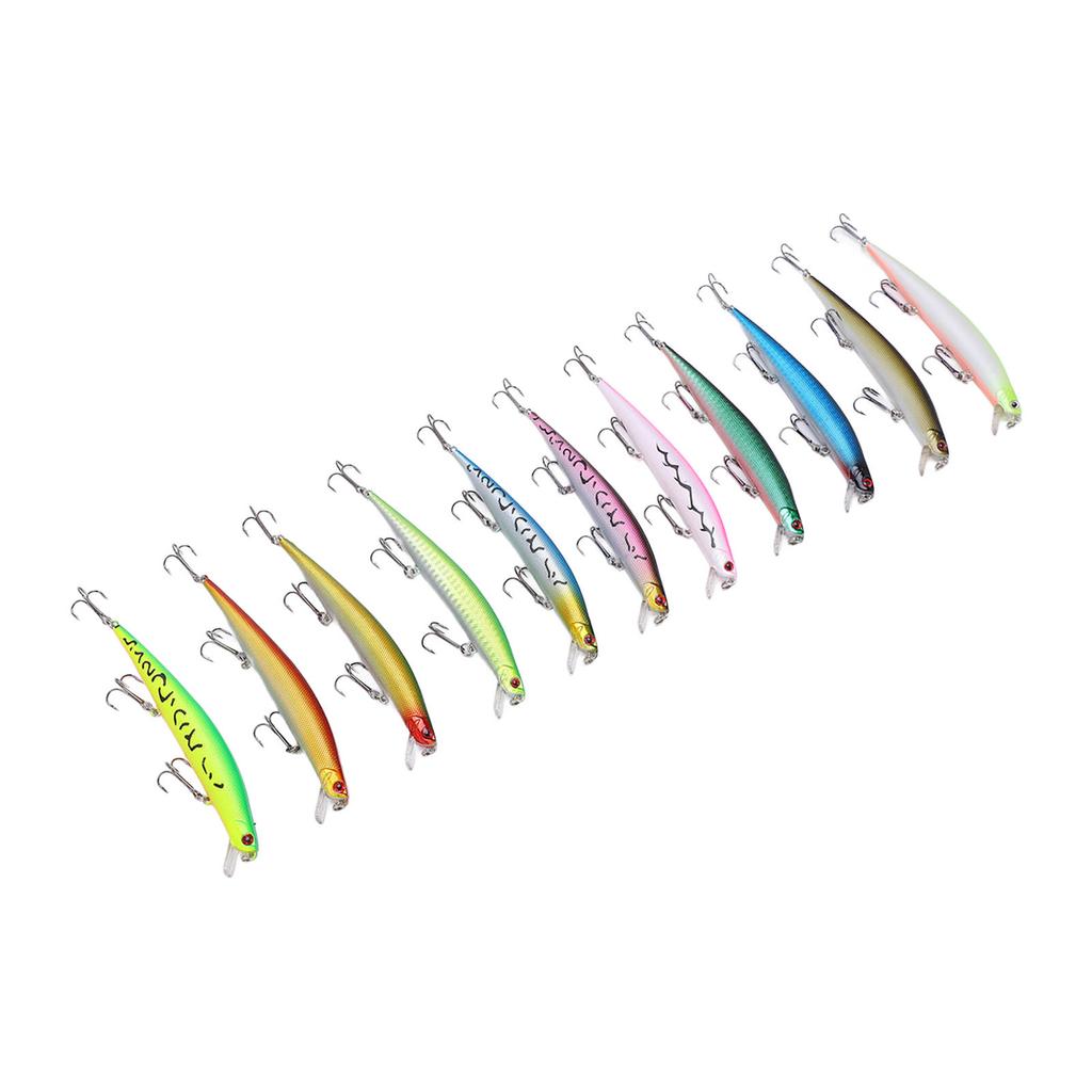 11 Pcs Simulation Minnow Lure Plastic Fishing Bait Fishing Accessories with 3 Hooks for Bass Freshwater