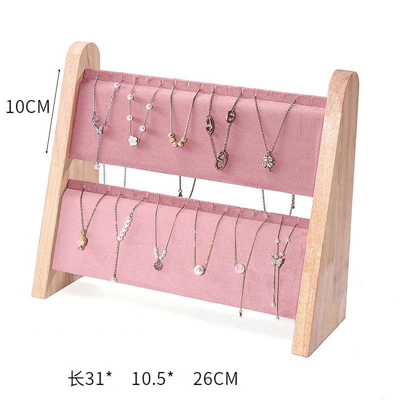 2 Lagen Houten Schuine Vorm Sieraden Display Ketting Hanger Organizer Stand Houder Rek Vitrine Dienblad