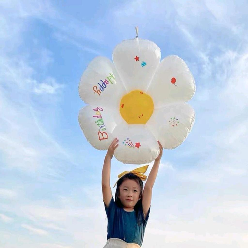 White Daisy & Sunflower Balloons - Birthday Decorations & Photo Props with Smiley Faces