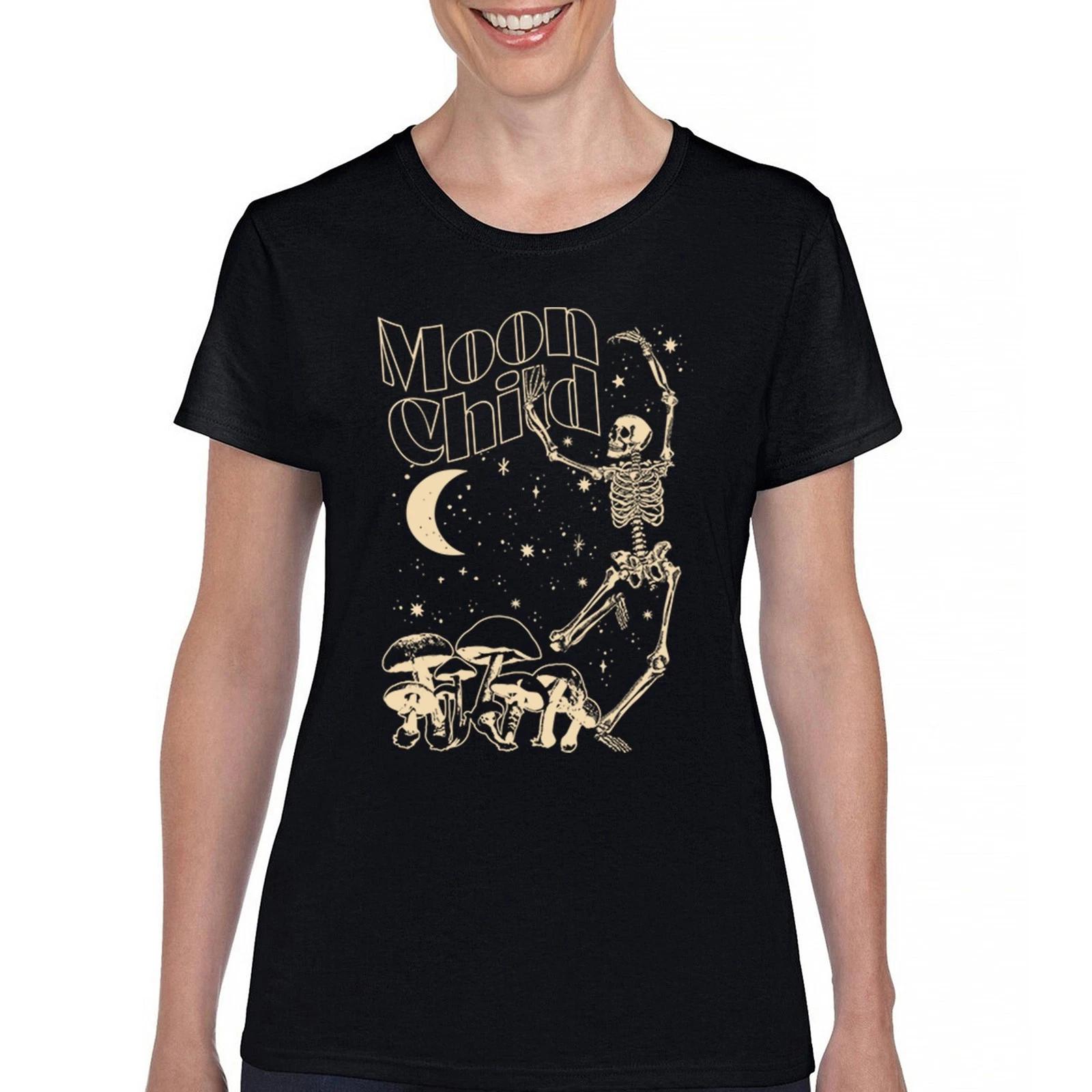 Moon Child Skeleton kids boys T-Shirt Mystic Mushroom Lunar Spirit Halloween  Tee 100