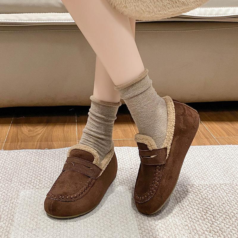 One-pedal Lazy Single Shoes 2025 Autumn and Winter New Fashionable Versatile Velvet Warm Cotton Shoes Soft-soled Doudou Shoes Women