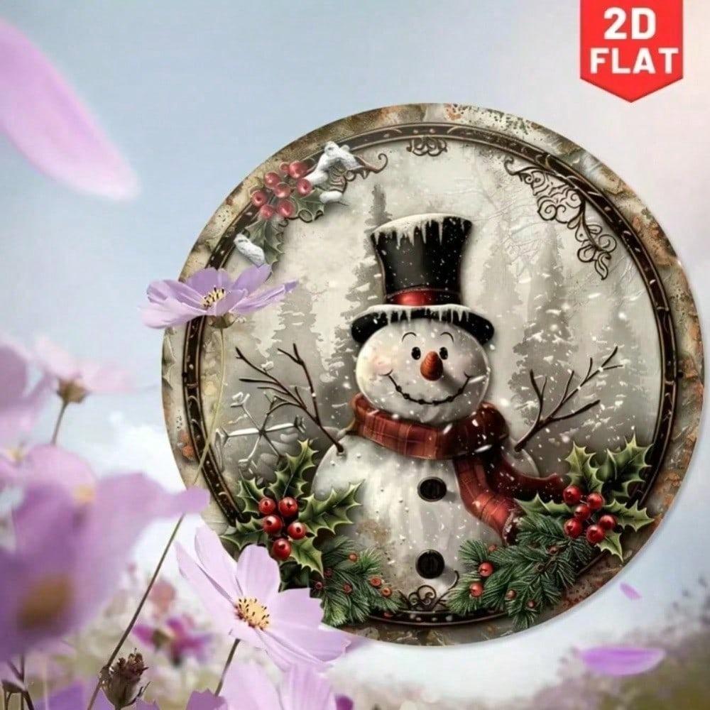 Vintage Snowman Round Metal Sign Christmas Wall Art Home Decor