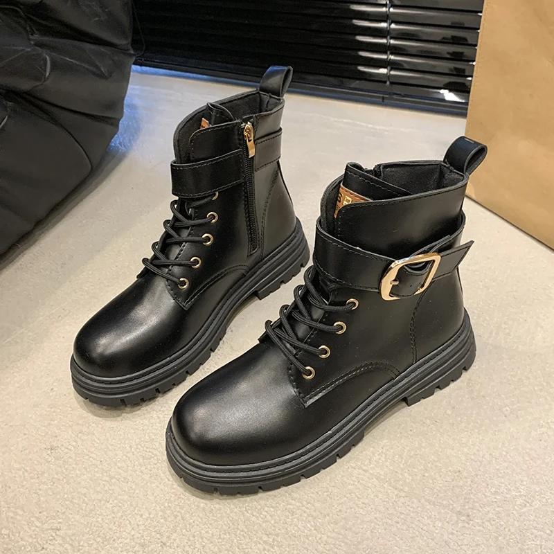 Fashion Large Size Thick Soled Fashion Boots with British Style, Thick Heels, Increased Height, Autumn and Winter Plush Boots
