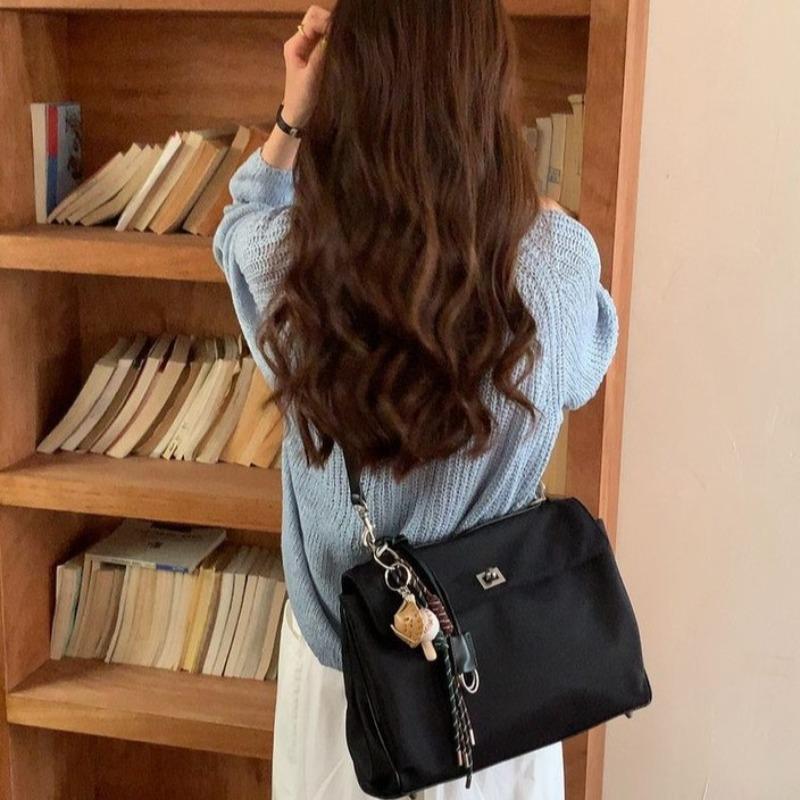 Black Oxford Cloth Commuter Tote Bag Women's Bag Large Capacity Kelly Bag Versatile Portable Messenger Briefcase