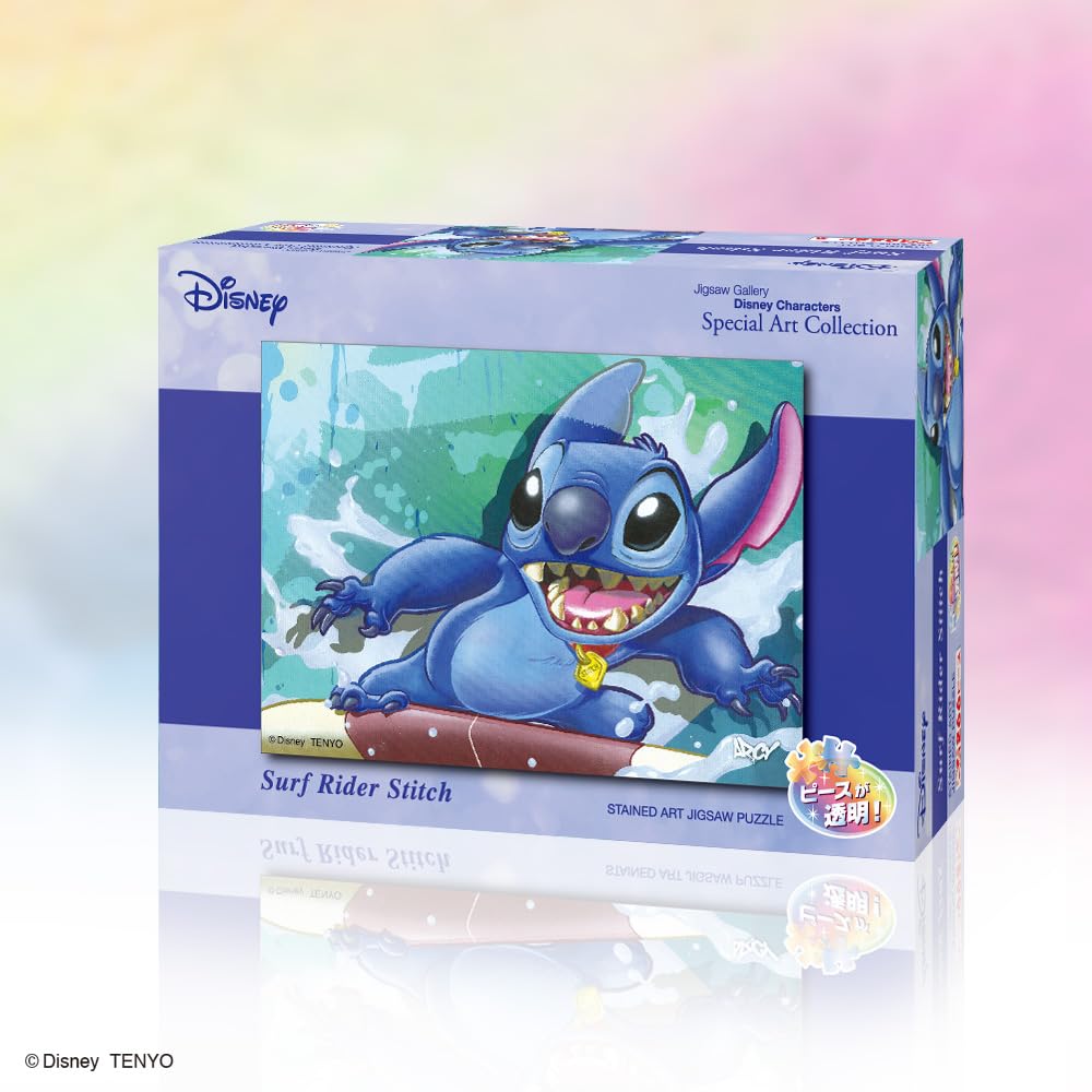 Tenyo [Made in Japan] 266-Piece Gyutto Series Jigsaw Puzzle Lilo & Stitch Surf Rider Stitch Stained Art (18.2x25.7cm) DSG-266-979 with Service Card