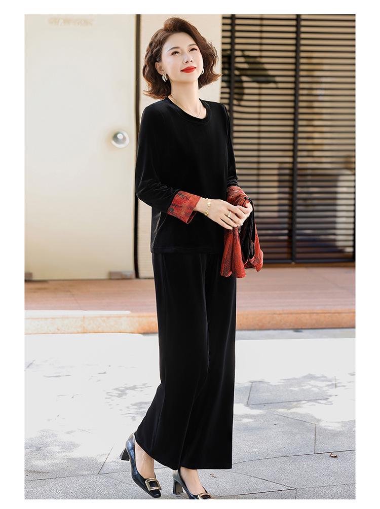 Women's Spring 2026 Three-Piece Suit: Elegant Vest, Long-Sleeved Shirt, Wide-Leg Pants for Middle-Aged and Elderly Mothers.