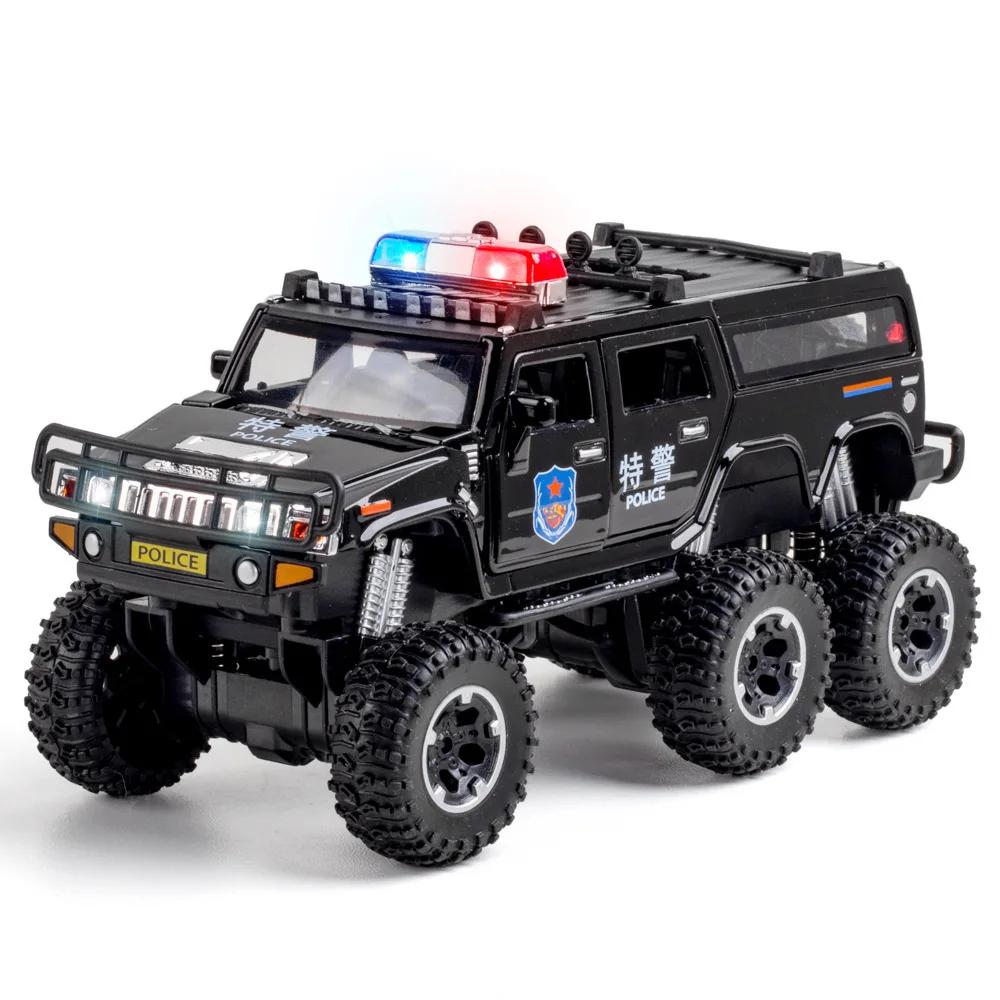 1:32 Hanma M-Terrain Off-road Police Cars Models Toy Rubber Tires Light Music Vehicles 6 Doors Opened Car Boys Decoration Gifts