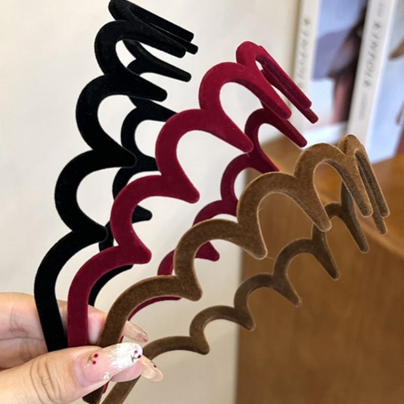 Black Flocked Big Wave Headband with Tooth Comb for Washing Face, Headband for Tidying Up Hair, Hairpin and Headdress