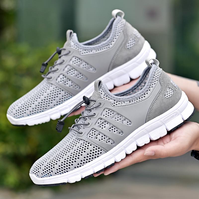 

Fashion Men s Outdoor Walking Soft Soled Jogging Breathable Tenis Masculino Comfortable Mesh Buckle Lightweight Casual Training Shoes 38 сірий колір