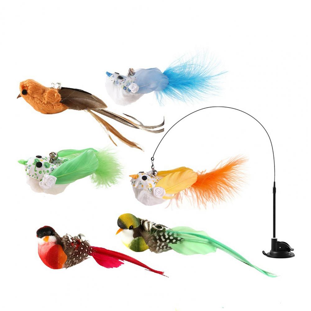Feathered Cat Teaser Cat Feather Wand Toy Cat Feathered Wand Toy with Suction Cup for Indoor Exercise Entertainment 2 Play Modes