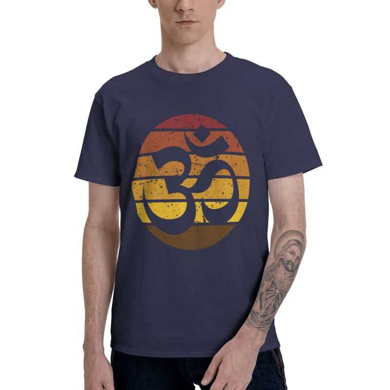 Vintage Om Sonnenuntergang Buddhismus T-Shirt für Herren Baumwoll-T-Shirt Neuheit T-Shirt Kurzarm Yoga Spirituell Meditation Buddhismus Aum T-Shirt