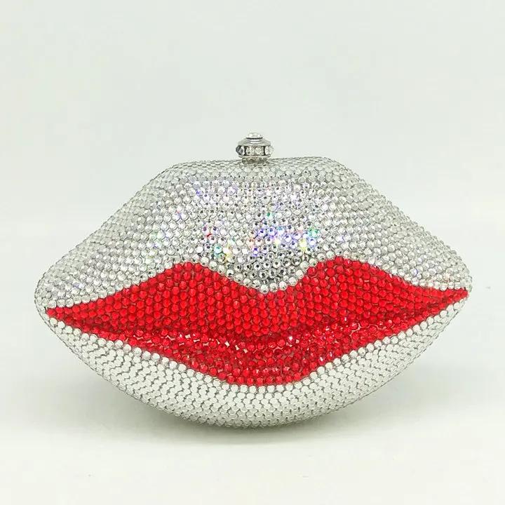 

Boutique De FGG Women Lips Crystal Clutch Evening Bags Metal Clutches Rhinestone Clutch Purse Wedding Party Minaudiere Handbags Mini(Max Length 20cm)
