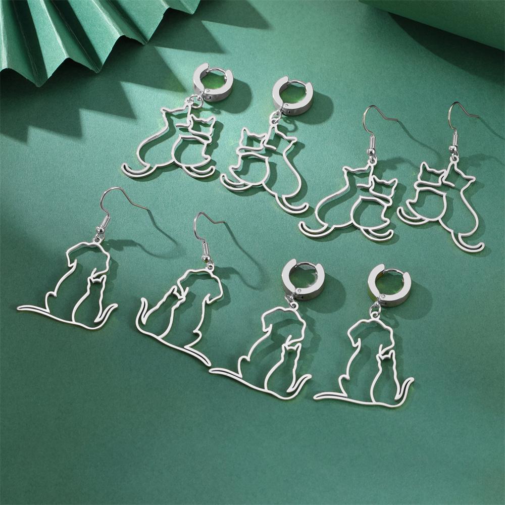 My Shape Hugging Puppy Kitten Necklace for Women Girls Stainless Steel Pendant Chain Animal Cat Dog Zircon Pets Lovers Gifts