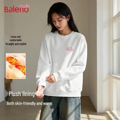 Baleno Women's Fleece-Lined Round Neck Heart Rose Print Sweatshirt