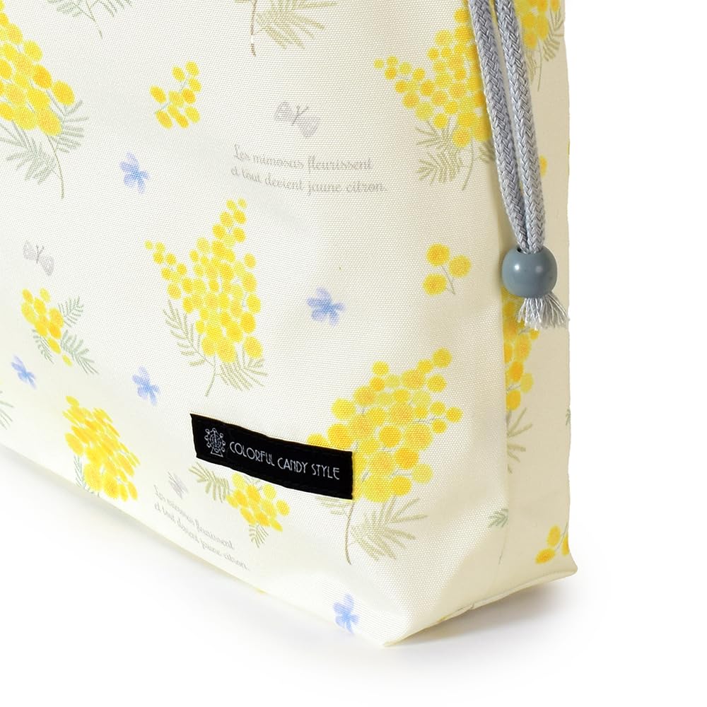 COLORFUL CANDY STYLE Large Drawstring Gym Clothes Bag Name with Handles and Mimosa for NL601500 (with Tag), Gusset, Water-Repellent, No-Iron, Fleur,