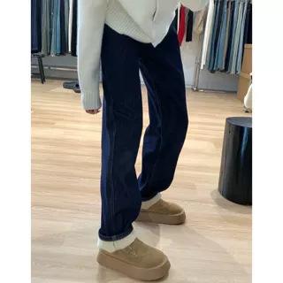 Women's High Waist Wide Leg Jeans Straight Leg Denim Pants Fleece Lined Casual Winter Trousers