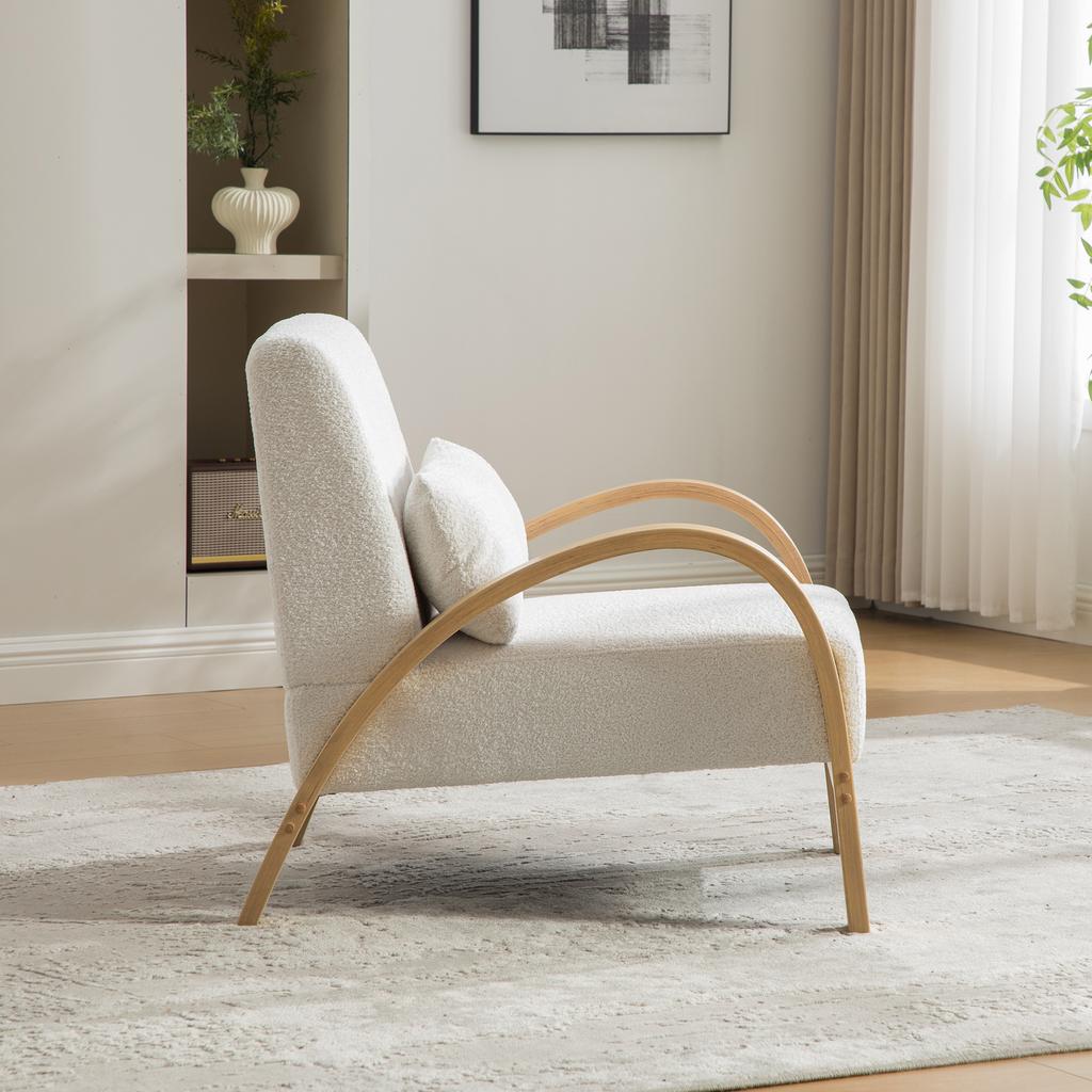Scandinavian Fabric Lounge Chair – Soft Chenille Fabric and Sturdy Wood Frame, Ideal for Living Room & Bedroom-IVORY