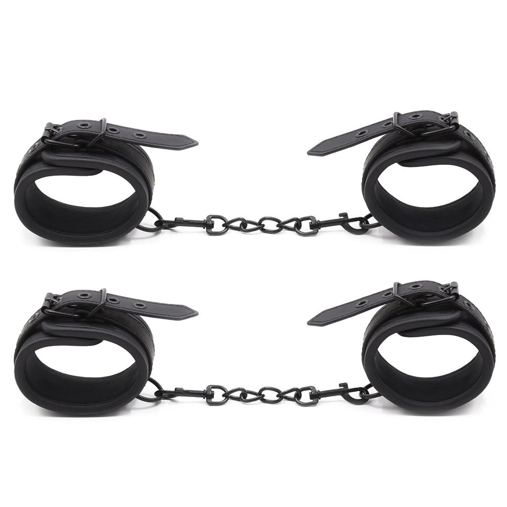 Emoi Handcuffs and Leg Cuffs Leg Adult Role SM PU Enamel Bundled SM Adult Adjustable Pin Unisex Set, Restraints, Durable, Painless, Sponge-Made Cuffs,