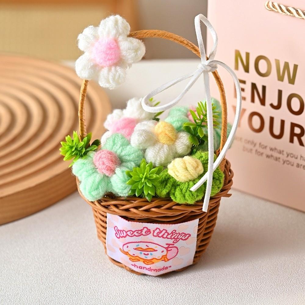 Home Decor Knitted Flower Basket Gift Basketed Crochet Flowers Crochet Flower Bouquet  Mother's Day
