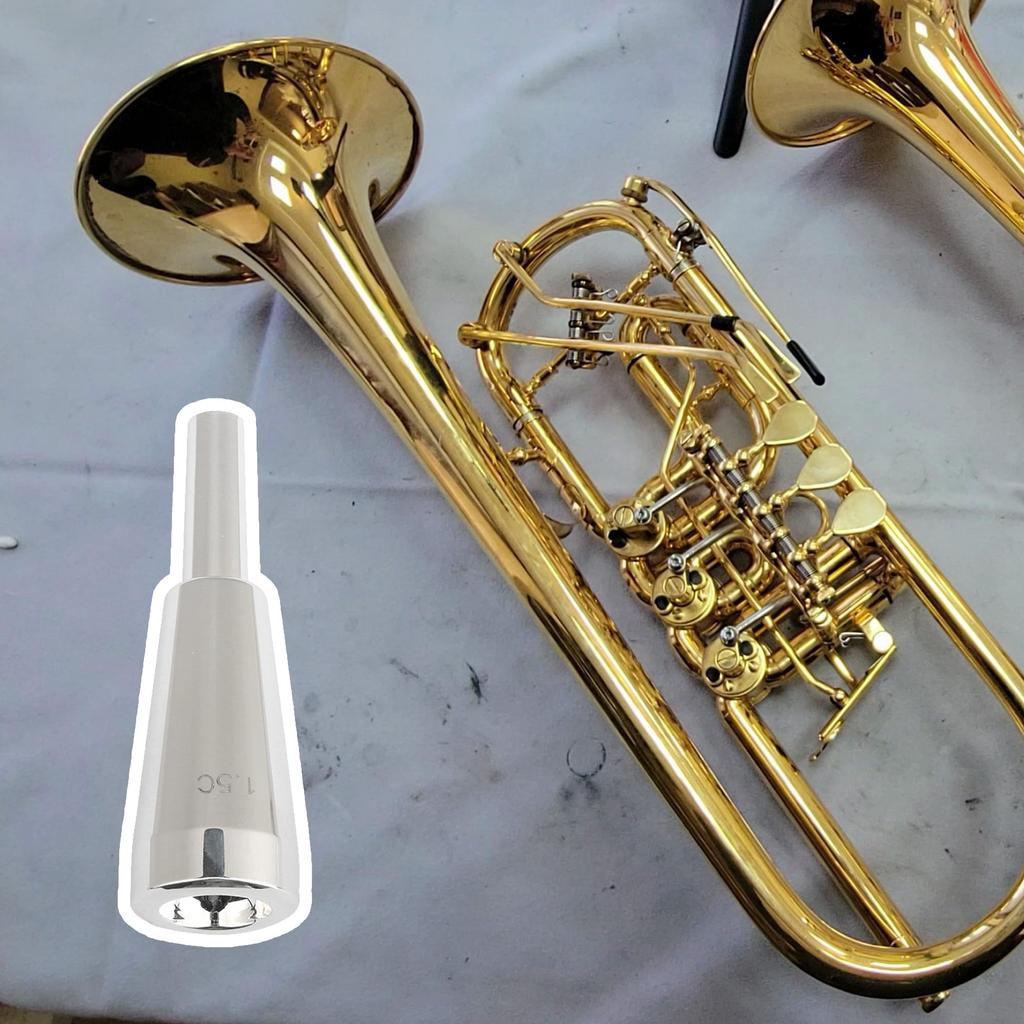 Yibuy Trumpet Mouthpiece 1.5C Heavy Type, Silver Plated Brass, Easy Installation, Rich Sound, Ideal for Intermediate to Advanced Players