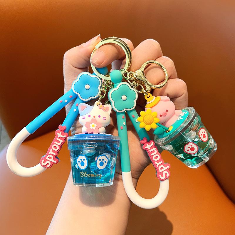 

Cute cartoon into oil quicksand animal key ring creative bag car key pendant