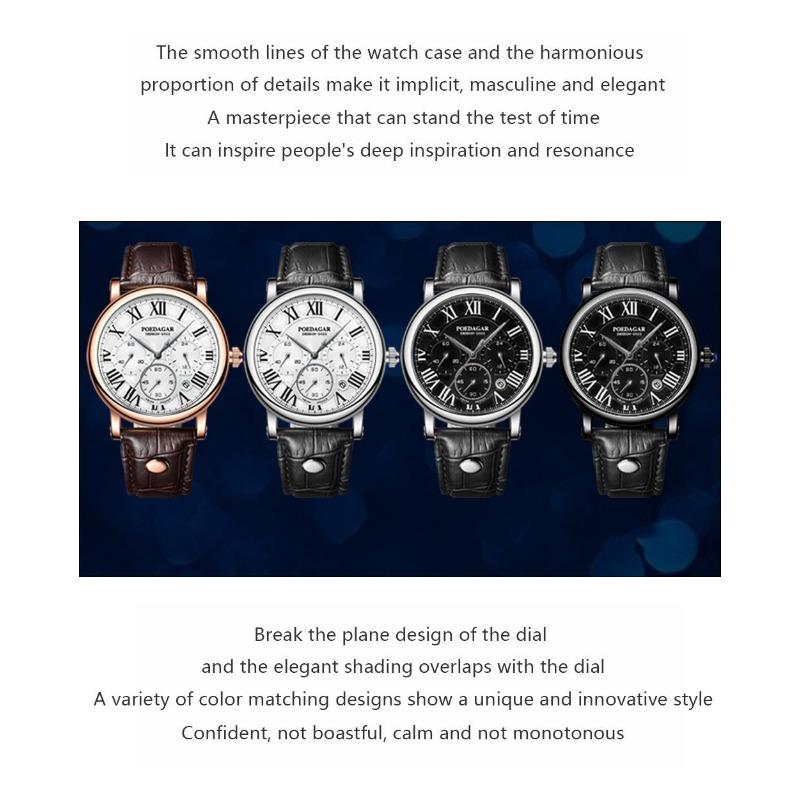 POEDAGAR Men Watch Fashion Chronograph Leather Quartz Watches Waterproof Luminous Sport Sport Wristwatch Six Needle Watch