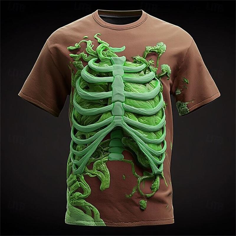 Halloween New t shirt for man Short-sleeved Men's Lava Pattern Short-sleeved Loose Round-neck T-shirt Breathable Lightweight Top