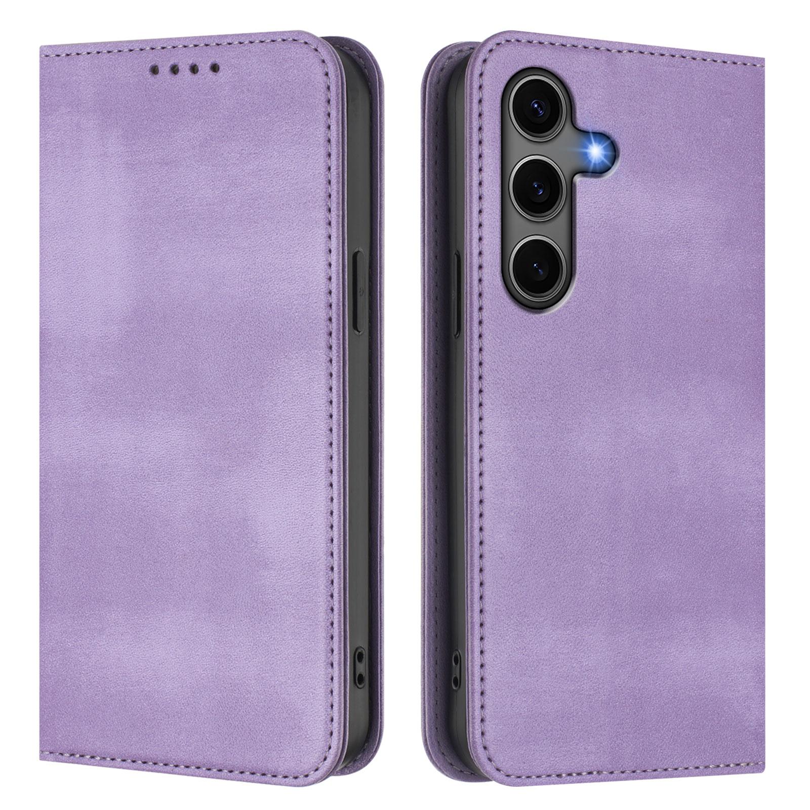 

For Samsung Galaxy S25+ Wallet Cases Retro Texture RFID Blocking Leather Phone Cover Light Purple