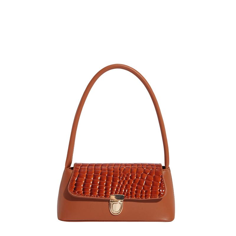 Popular baguette bag women's  new crocodile pattern splicing trend handbag fashionable shoulder bag