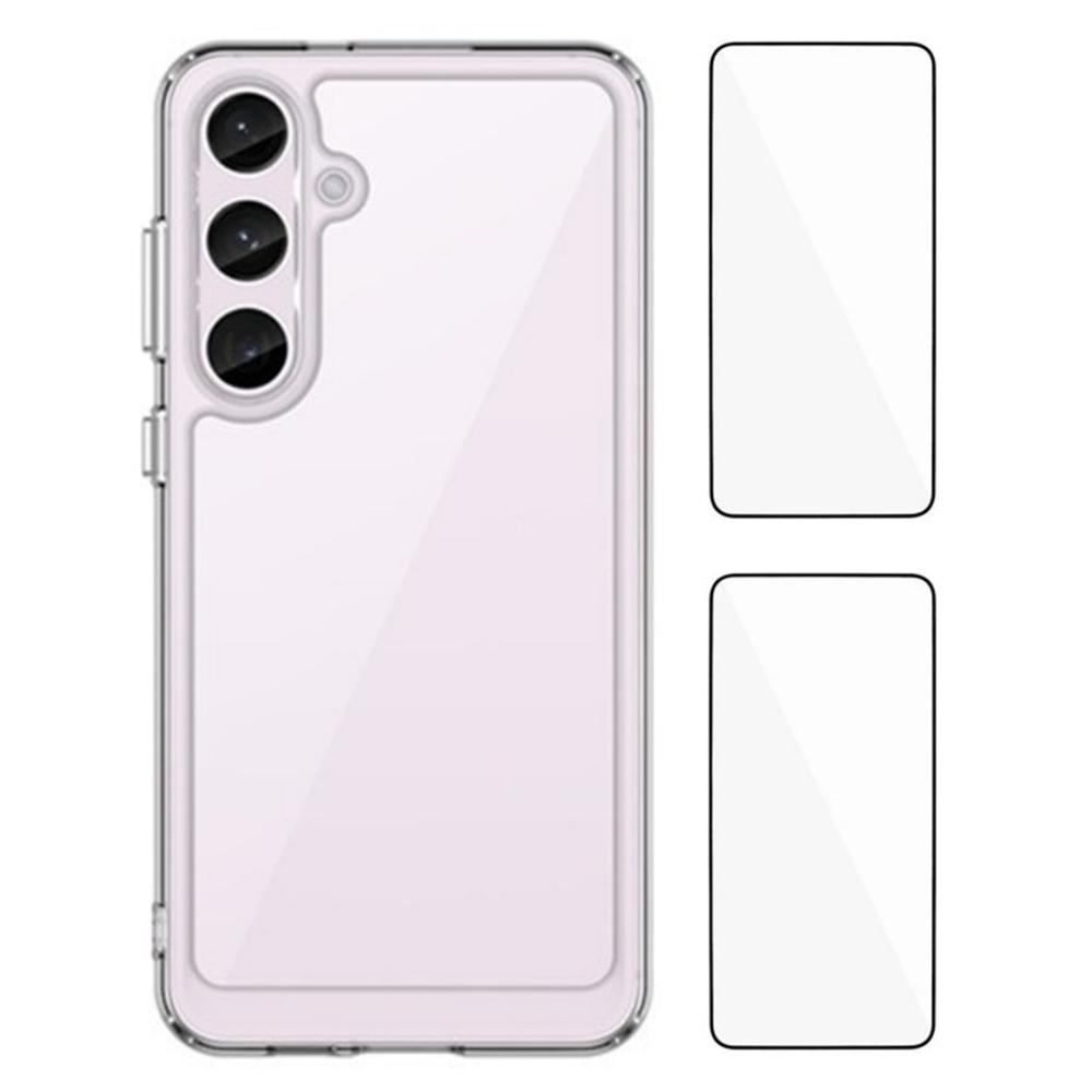 WANLONFENG MF2 Series For Samsung Galaxy S24+ Case TPU Acrylic Clear Phone Cover with 2Pcs Tempered Glass Film