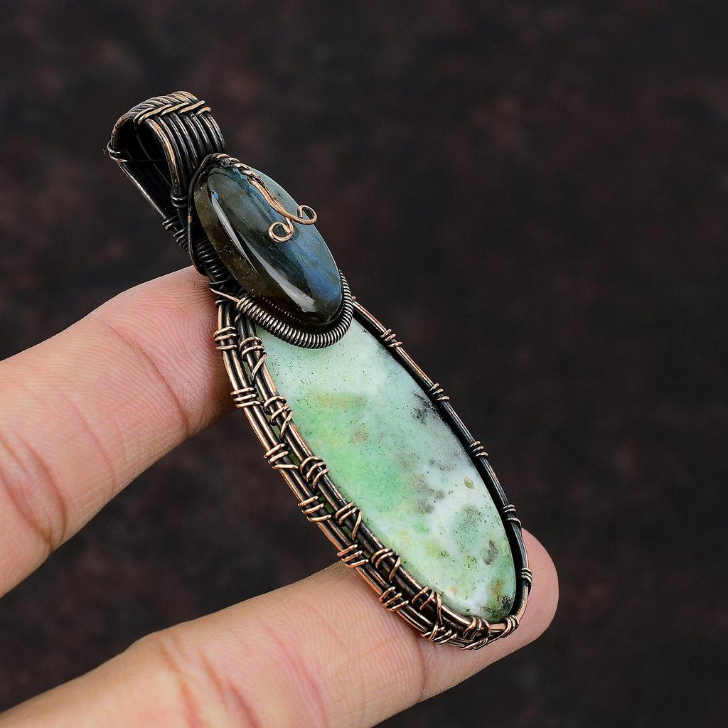Chrysoprase Pendant Copper Wire Wrapped Pendant Labradorite Pendant Gift For Her Handmade Pendant Copper Wire Wrap Jewelry Gemstone Pendant