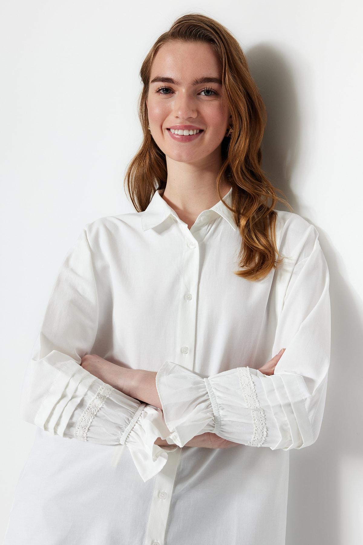 

Рубашка из хлопковой ткани с вышивкой цвета экрю TCTSS23TG00033..