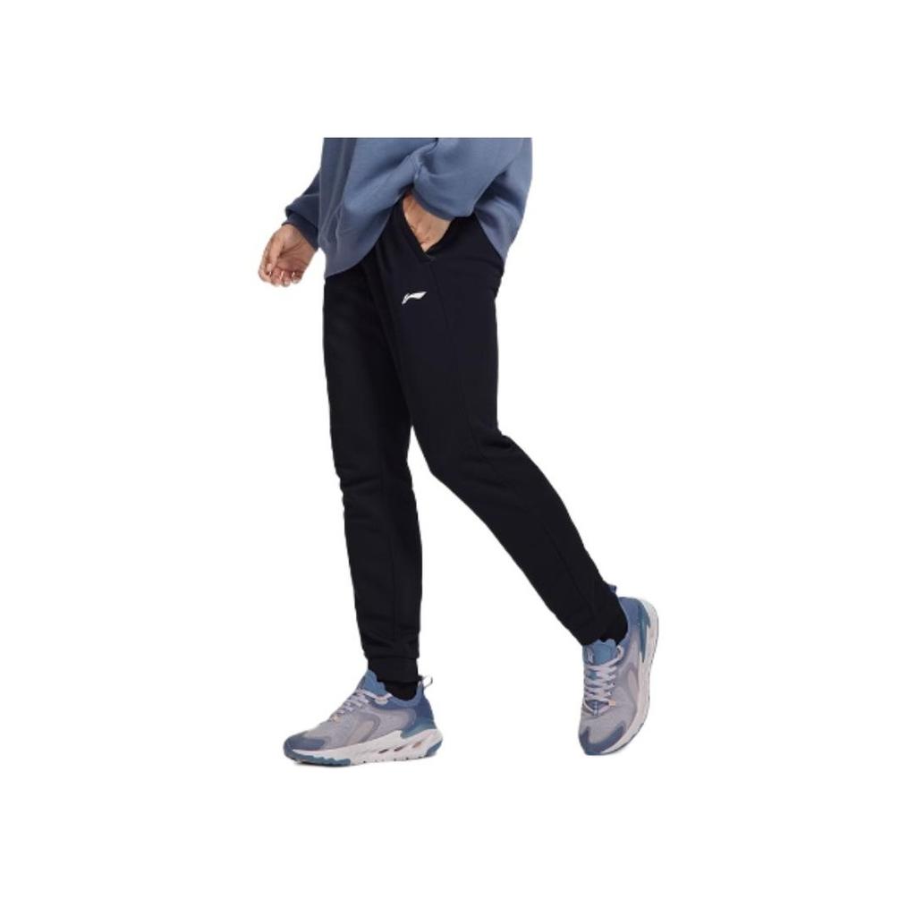 Li Ning Fitness Series Logo Print Cuffed Long Casual Knitted Sports Pants Men Pants Black AKLTC17-1