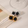 Square stainless steel inlaid obsidian stud earrings, stylish vintage aesthetic, high-end quality, fade-resistant