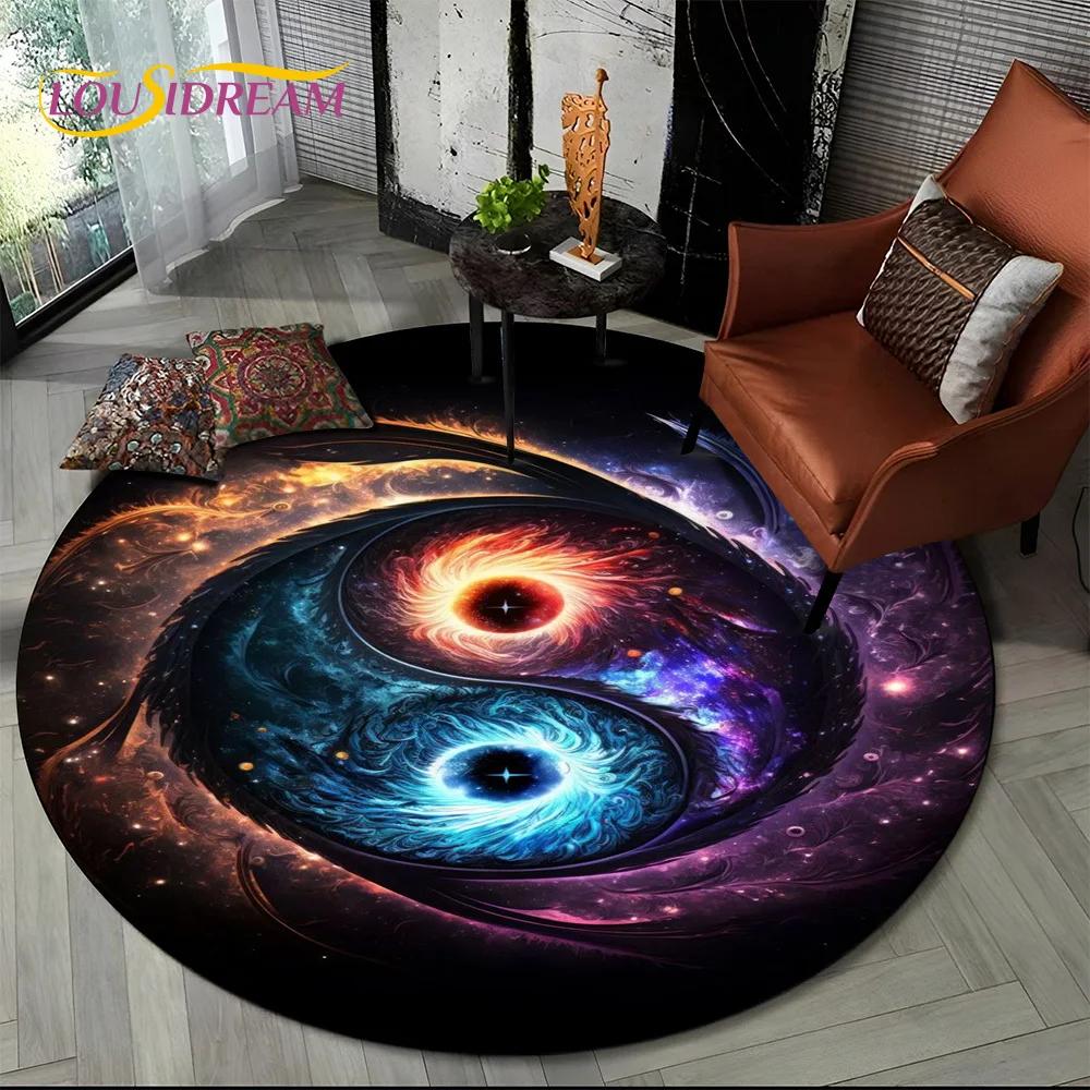 3D Yin Yang Tai Chi Round Area Rug–Symbolizing Balance, Circular Carpet for Living Room or Bedroom–Non-Slip Floor Mat, Zen Decor
