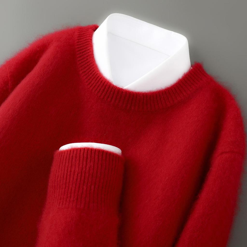 Men's Pure Wool Half-High Collar Thick Business Pullover Sweater - Loose Knit Base Layer