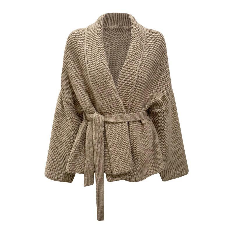Knitted Female Cardigan Bathrobe Wind Aura Type Lace Up Autumn Winter Lazy Loose Sweater