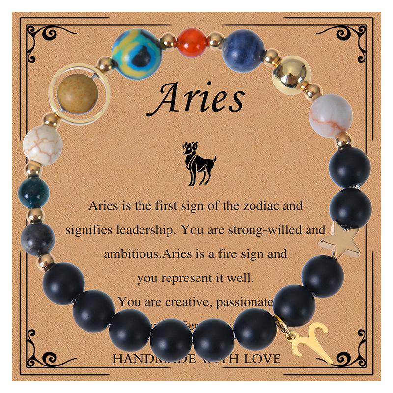 Twelve Constellations Bracelet: Frosted Stone & Elastic Cord with Card