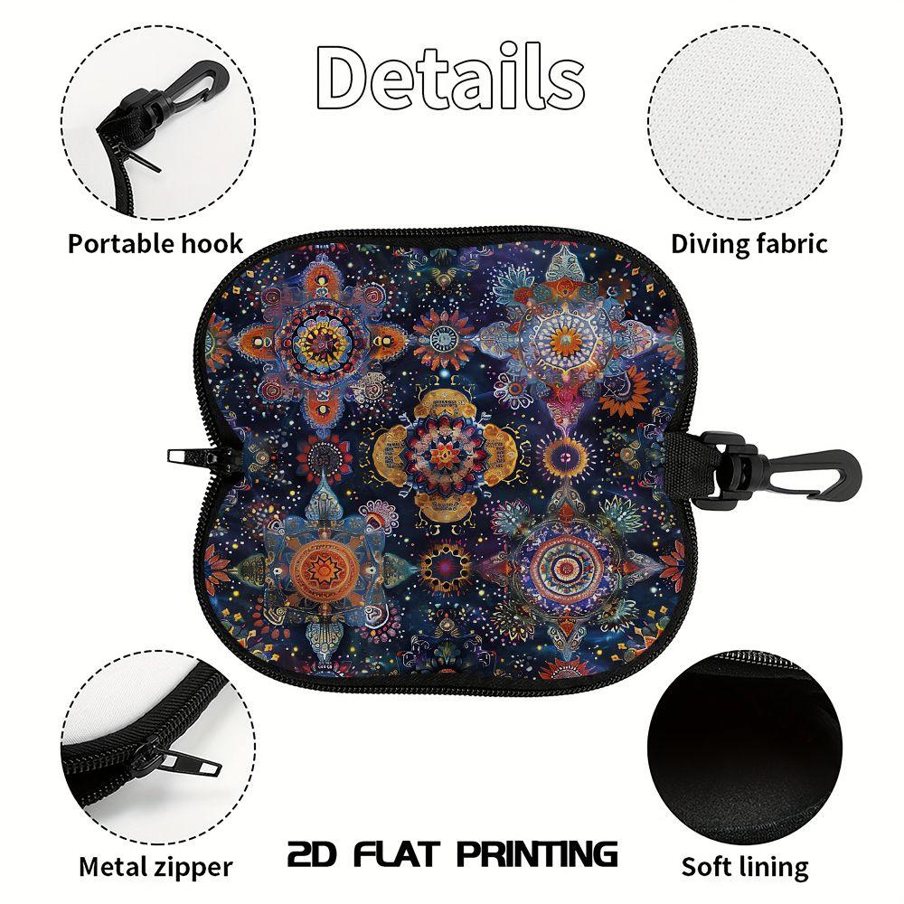 2D-Bohemian Floral Pattern Zipper Sunglasses Case, Vintage Mandala Eyeglass Holder, Protective Eyewear Pouch for Women, Travel Spectacle Case