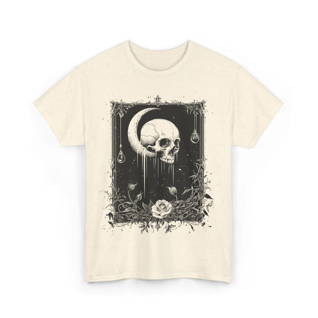 Gothic Skull T-Shirt Dark Academia Crescent Moon Occult Lunar Botanical Skull Tee Celestial  Men Clothing