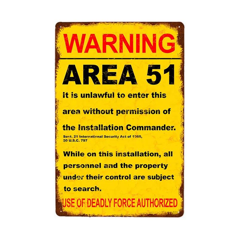 DORA Tin Sign Warning Area Metal Tin Sign UFO Vintage Wall Plaques Art Poster Decoration Painting Home Decor Xcm