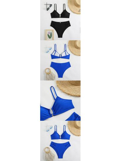 2025 Bikini z krzyżującymi się ramiączkami, wycięciami, w jednolitym kolorze: Seksowny Kostium Kąpielowy Push-Up Bez Pleców