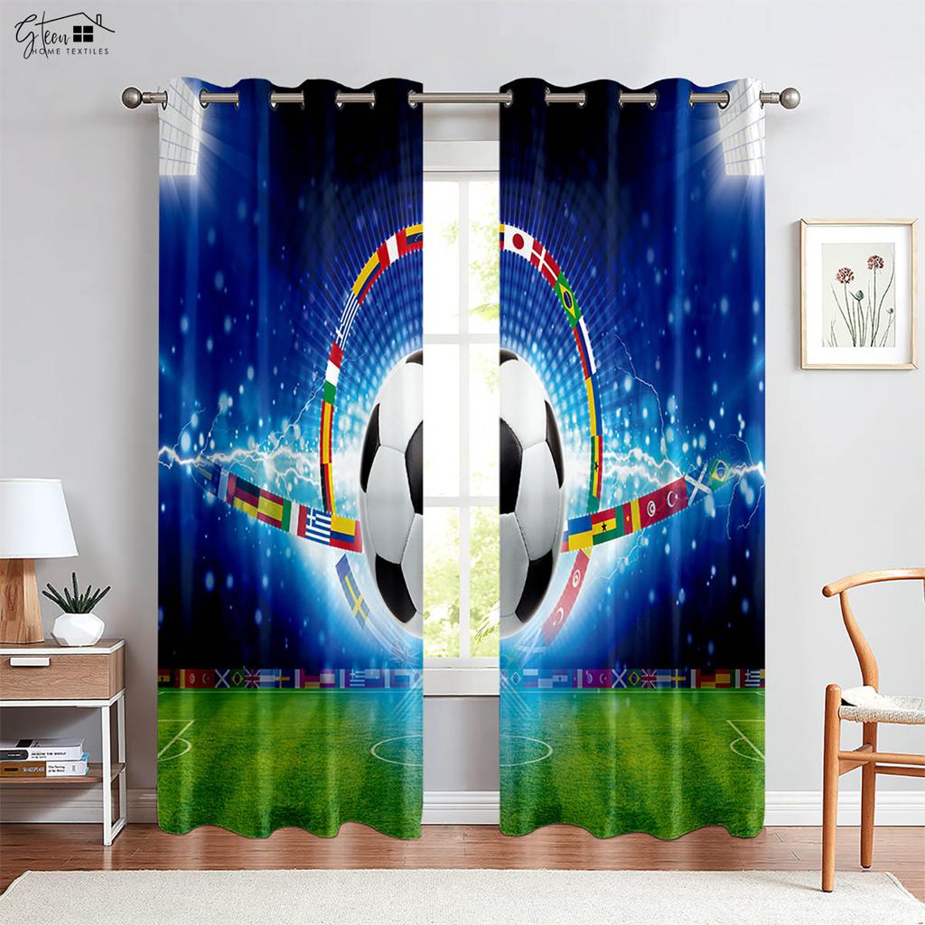 Water and Fire Sports Football Printed Curtains 100% Polyester Bedroom Living Room Study Decorative Curtains 2 Pieces