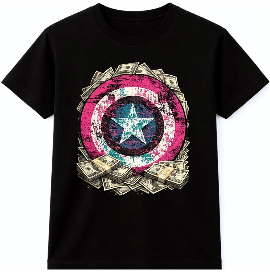 Distressed Shield Money Graphic T-Shirt – Streetwear Cash Print Tee 3XL