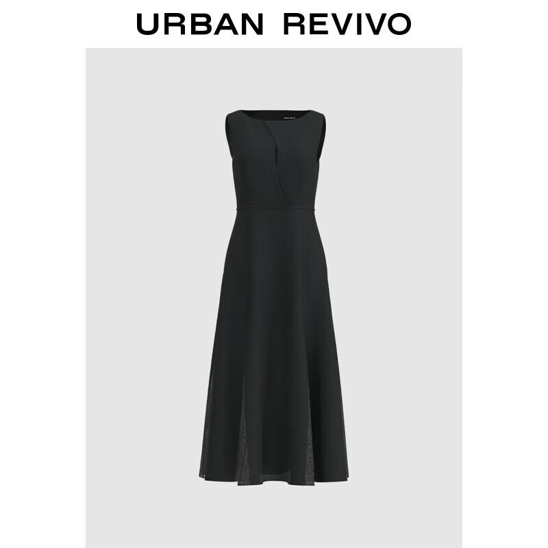 

UR 2025 Spring Women s Elegant Textured Lace Patchwork High-Waist Dress M