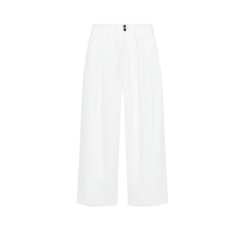 Linen Blended Cropped Short Skirt Hem Vest 3748330 Pleated Mid-Waist Wide Faded Pants 3218330